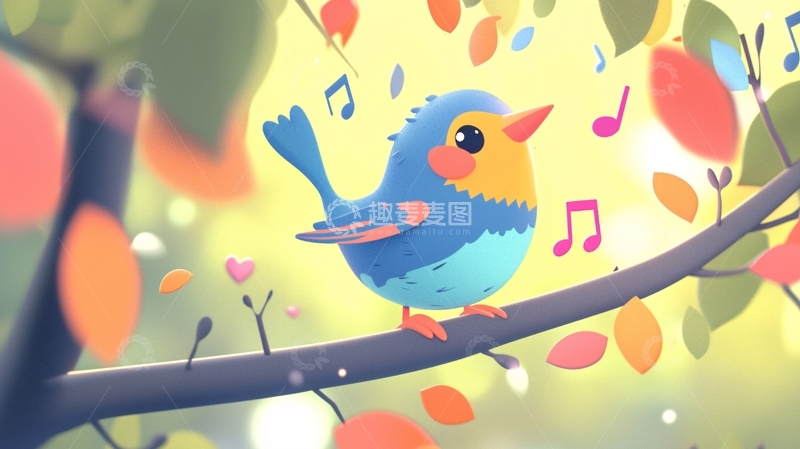 高清大图下载【趣麦麦图】可爱的小鸟在树枝上唱歌