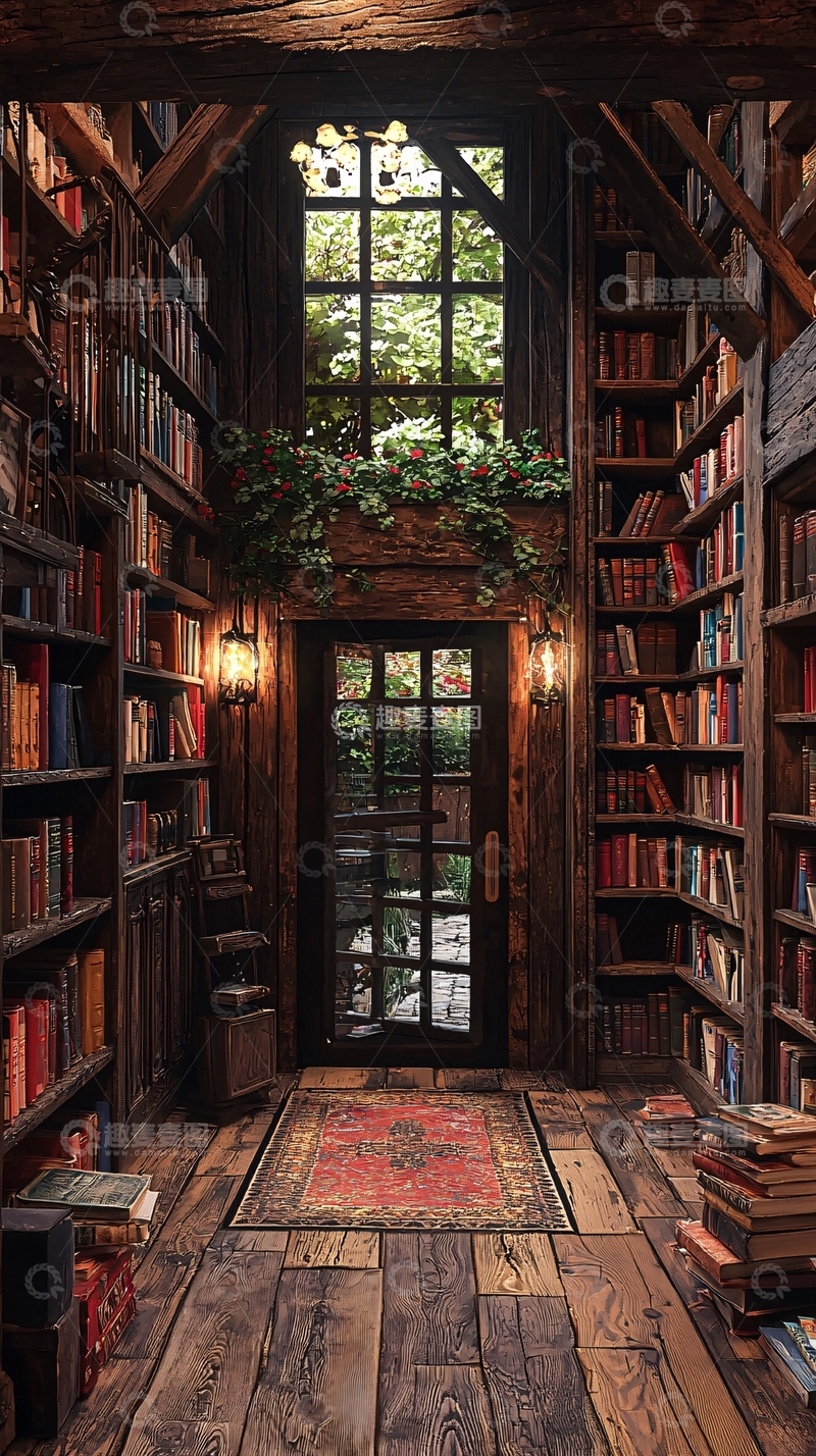 高清大图下载【趣麦麦图】复古图书馆室内