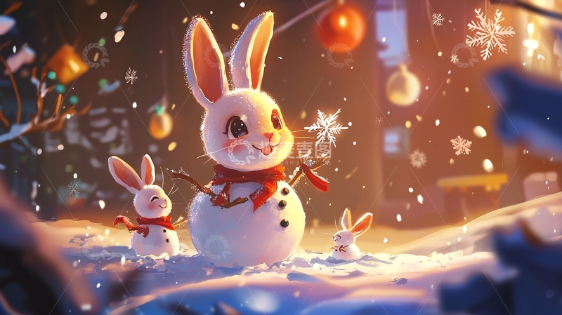 高清大图下载【趣麦麦图】圣诞兔子雪人