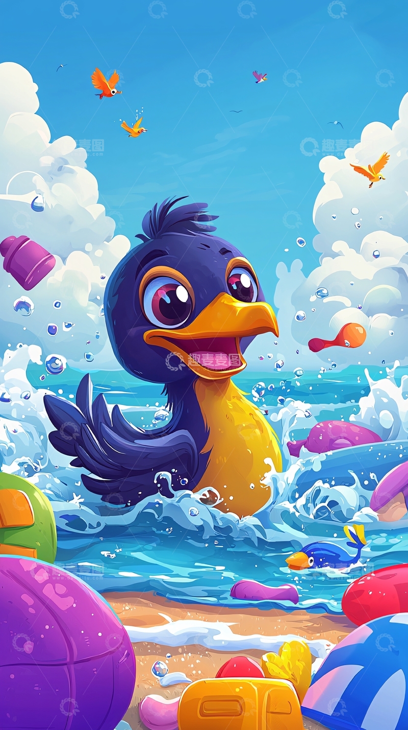 高清大图下载【趣麦麦图】可爱小鸟海边玩耍