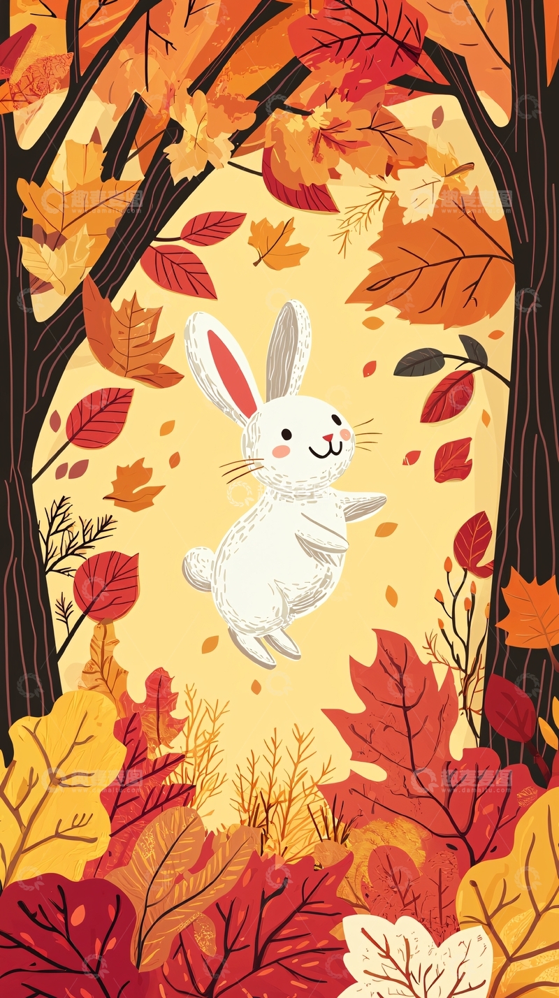 高清大图下载【趣麦麦图】秋天森林里的小白兔