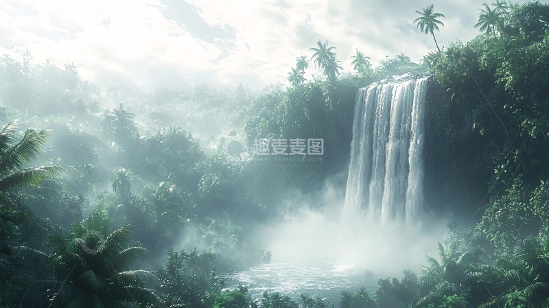 高清大图下载【趣麦麦图】热带雨林中的瀑布