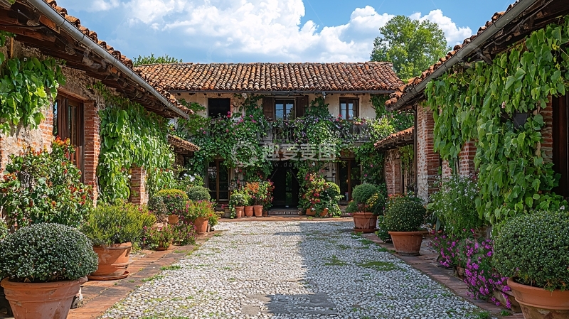 高清大图下载【趣麦麦图】被绿色植物覆盖的庭院