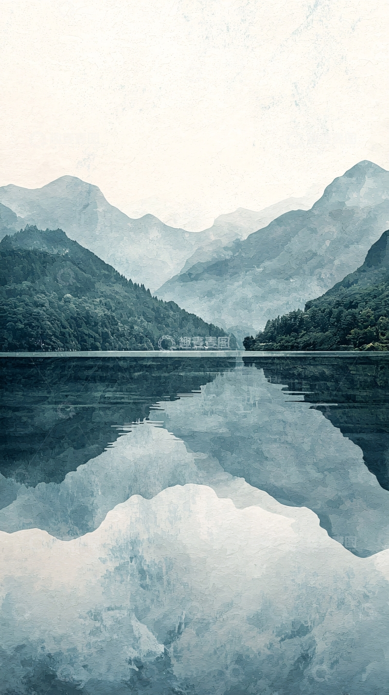 高清大图下载【趣麦麦图】宁静湖面山脉倒影