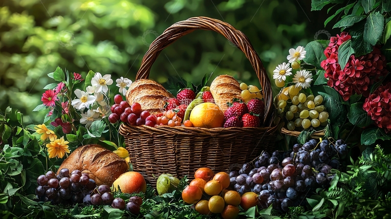 高清大图下载【趣麦麦图】水果面包的野餐篮