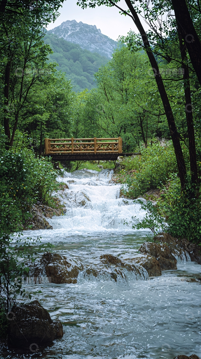 高清大图下载【趣麦麦图】绿色森林小溪木桥