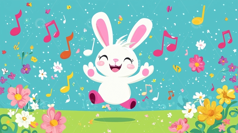 高清大图下载【趣麦麦图】快乐跳跃的复活节兔子