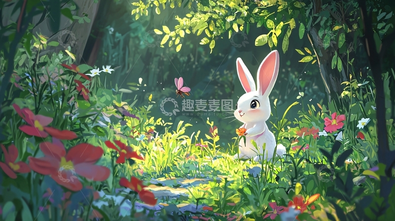 高清大图下载【趣麦麦图】森林里可爱的小白兔