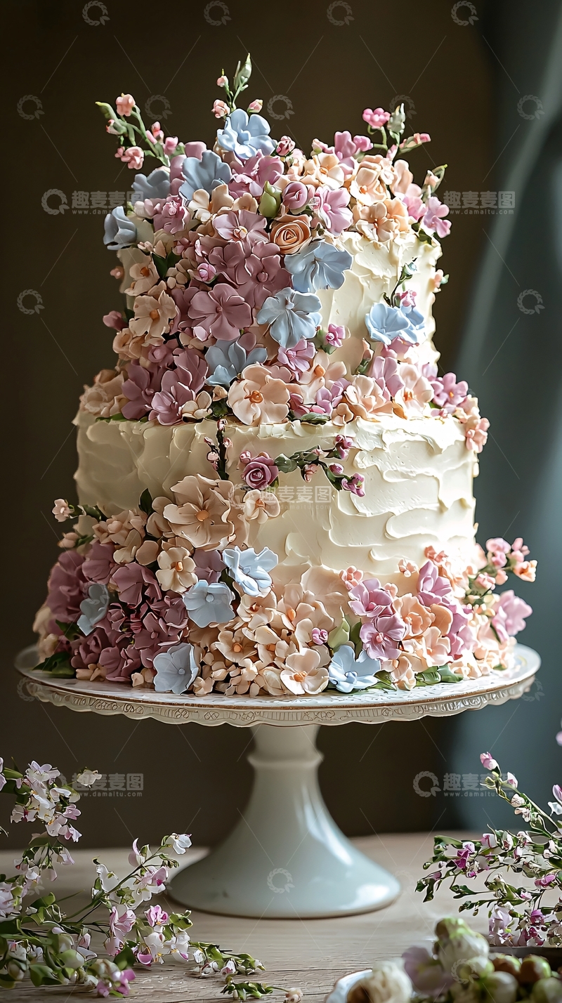 高清大图下载【趣麦麦图】鲜花簇拥的奶油蛋糕