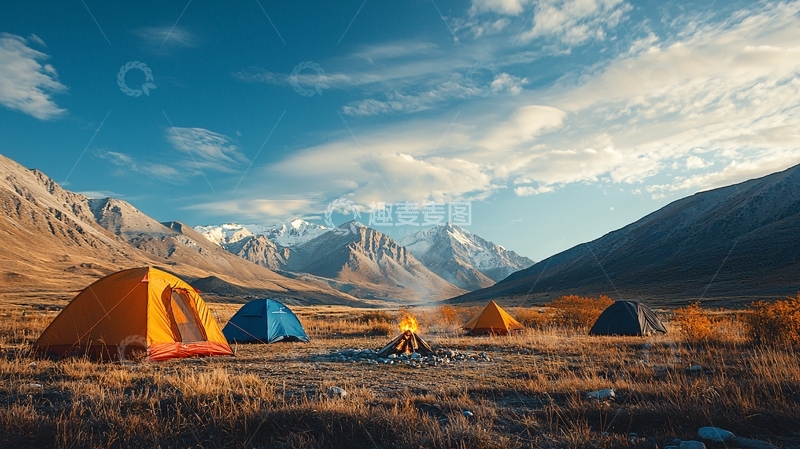 高清大图下载【趣麦麦图】山间营地帐篷篝火