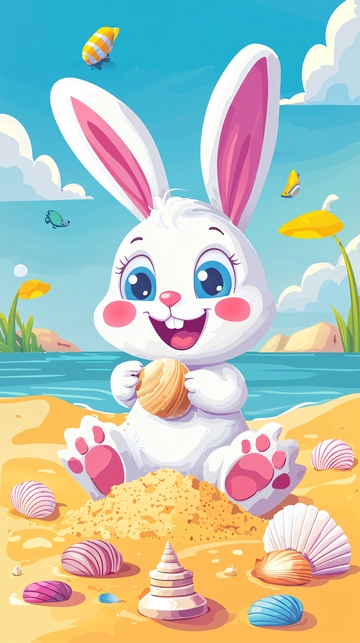 沙滩上可爱的小兔子