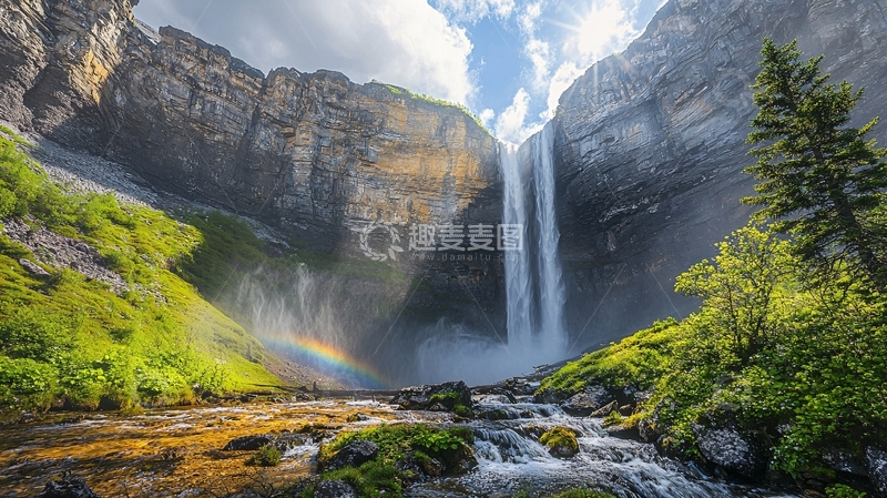高清大图下载【趣麦麦图】壮丽瀑布彩虹山景