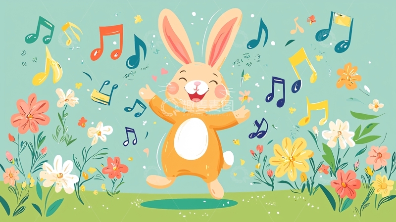 高清大图下载【趣麦麦图】快乐跳舞的小兔子