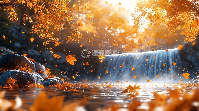 高清大图下载【趣麦麦图】秋日阳光下的瀑布美景