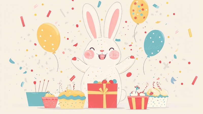 高清大图下载【趣麦麦图】可爱兔子生日派对