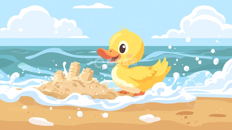 高清大图下载【趣麦麦图】小鸭子玩沙子