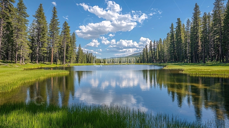 高清大图下载【趣麦麦图】湖面倒影蓝天白云