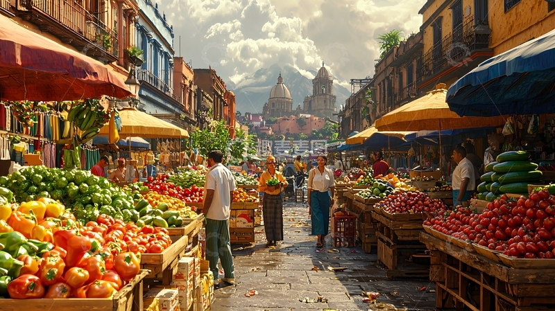 高清大图下载【趣麦麦图】熙熙攘攘的市场街景