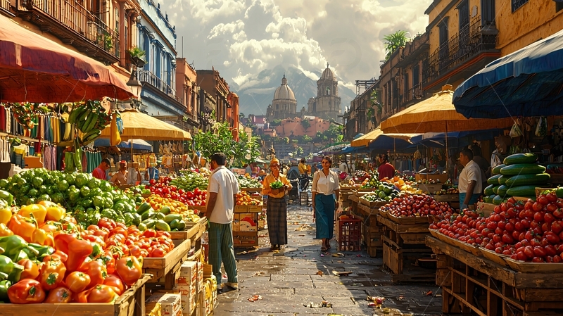 熙熙攘攘的市场街景