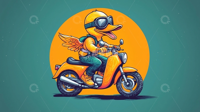 高清大图下载【趣麦麦图】戴眼镜的小鸭骑摩托