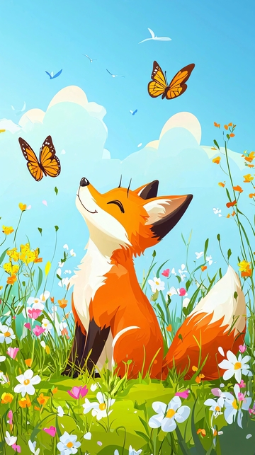 可爱小狐狸与蝴蝶