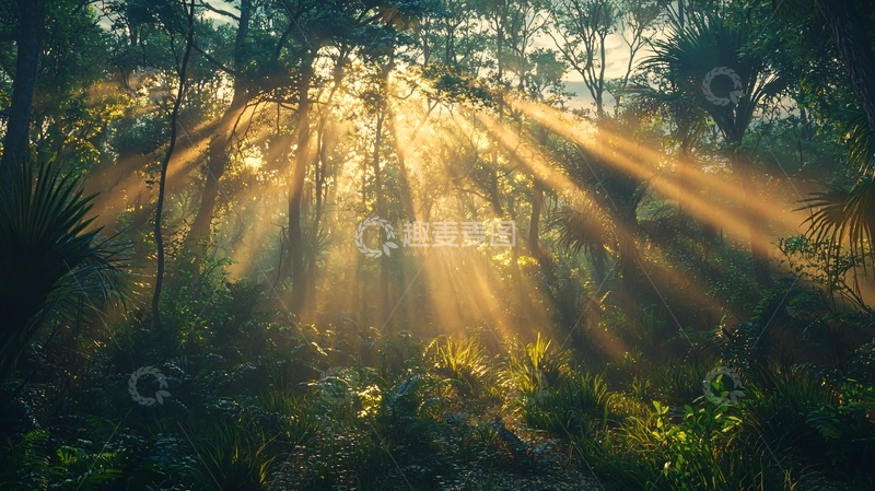 高清大图下载【趣麦麦图】阳光穿透森林