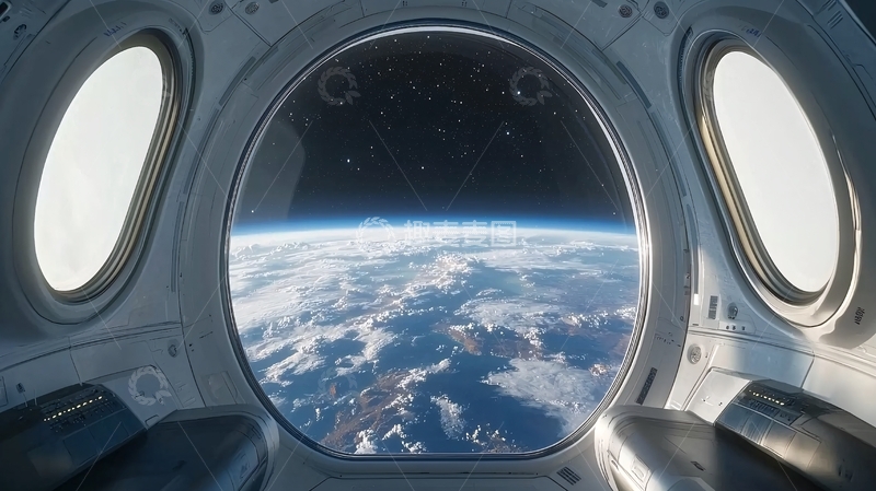 高清大图下载【趣麦麦图】太空舱望向地球
