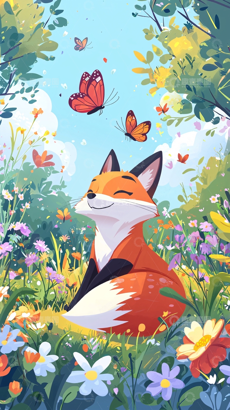 高清大图下载【趣麦麦图】快乐狐狸花田