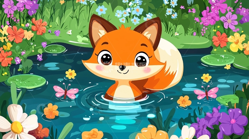 高清大图下载【趣麦麦图】小狐狸在花丛中嬉戏
