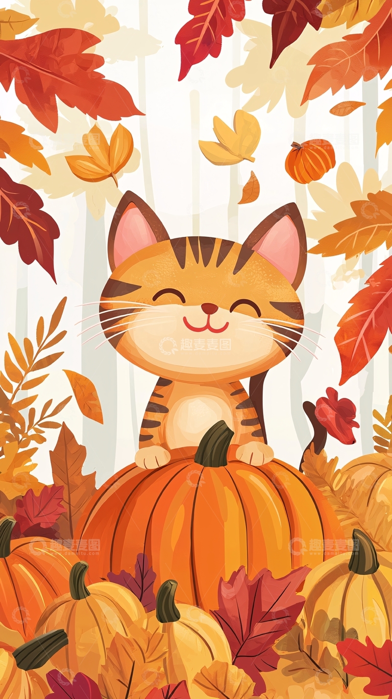 高清大图下载【趣麦麦图】秋季猫咪南瓜