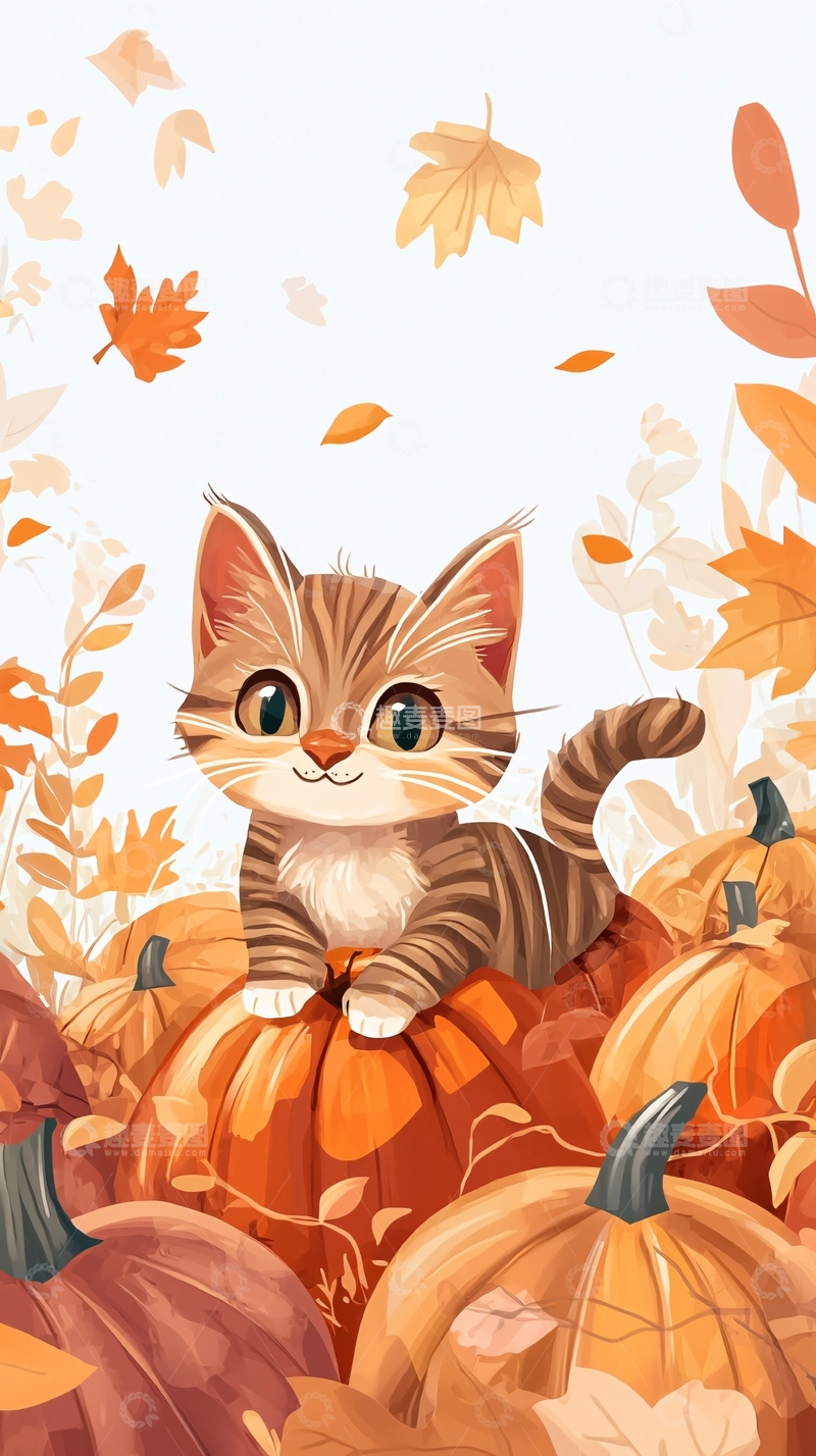 高清大图下载【趣麦麦图】秋季小猫南瓜