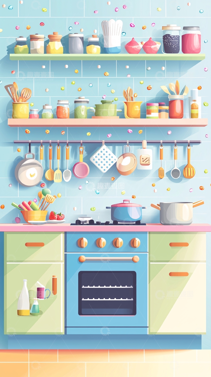 高清大图下载【趣麦麦图】卡通厨房