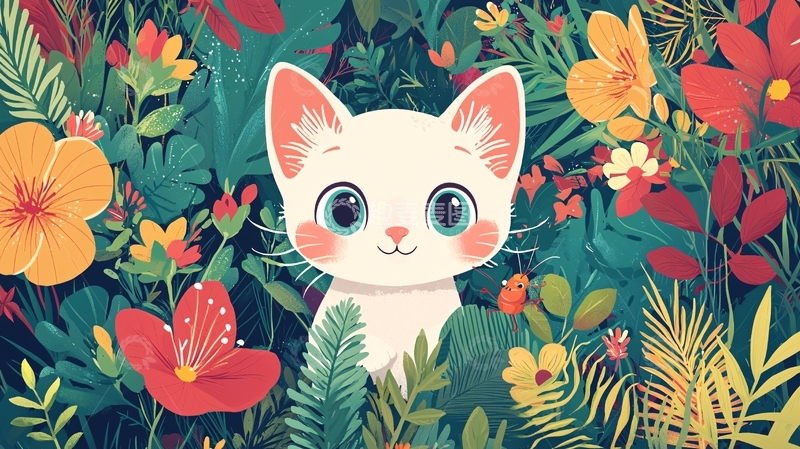 高清大图下载【趣麦麦图】可爱猫咪鲜花丛中