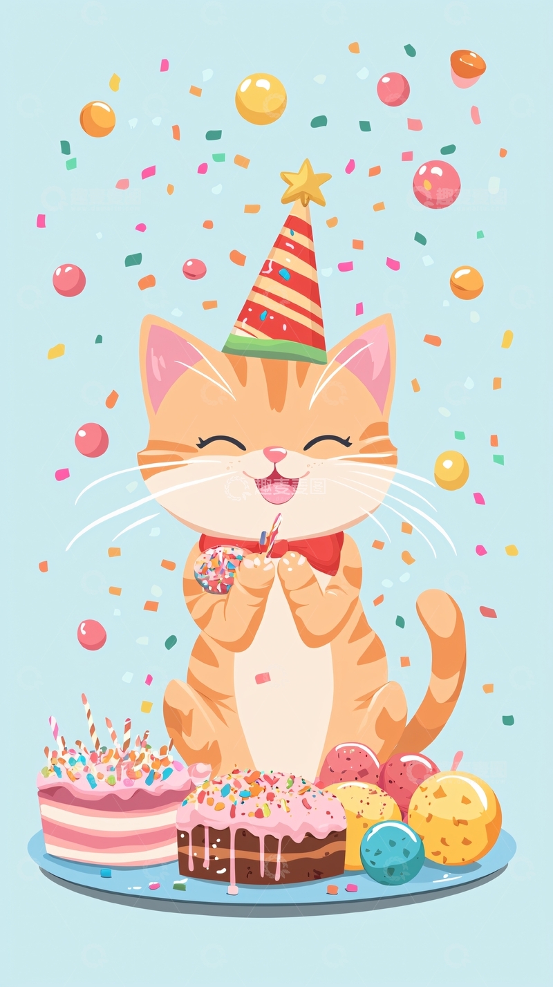 高清大图下载【趣麦麦图】可爱猫咪生日派对