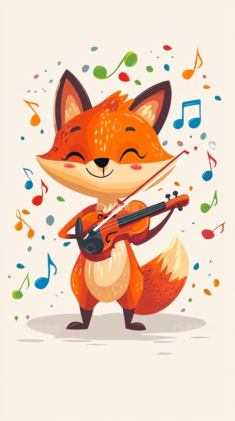高清大图下载【趣麦麦图】卡通小狐狸拉小提琴