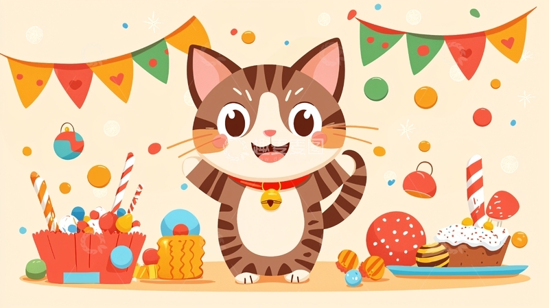 高清大图下载【趣麦麦图】可爱猫咪生日派对