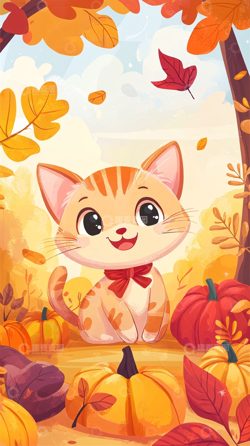 高清大图下载【趣麦麦图】秋天猫咪南瓜