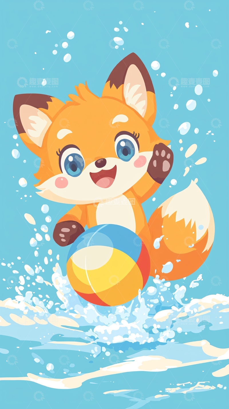 高清大图下载【趣麦麦图】可爱小狐狸玩水球