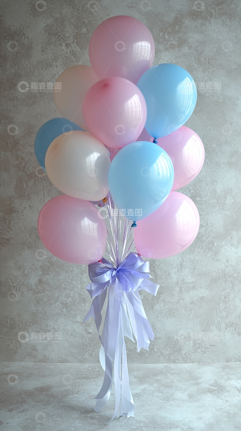 高清大图下载【趣麦麦图】粉蓝白气球束