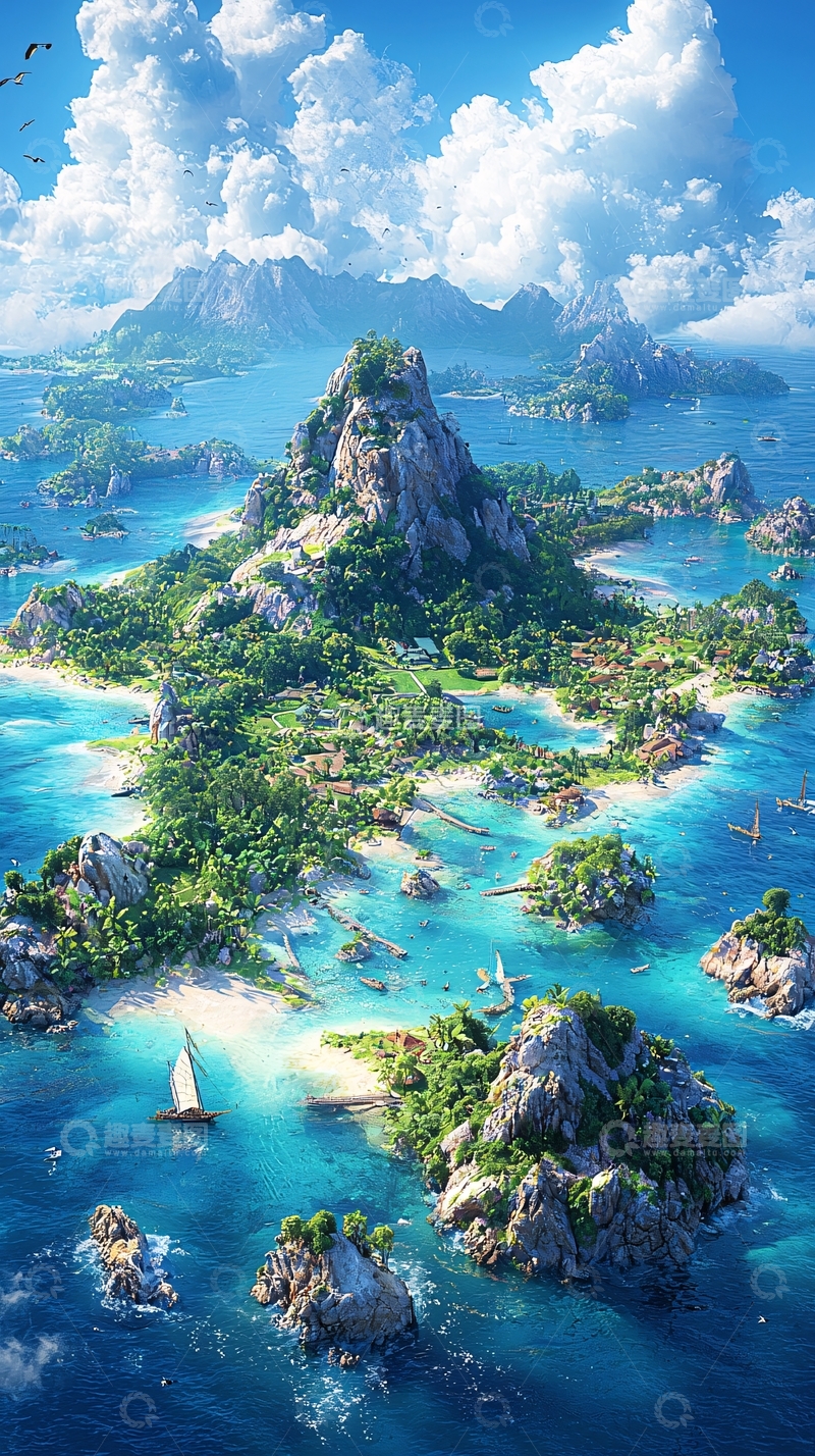 高清大图下载【趣麦麦图】热带岛屿鸟瞰图