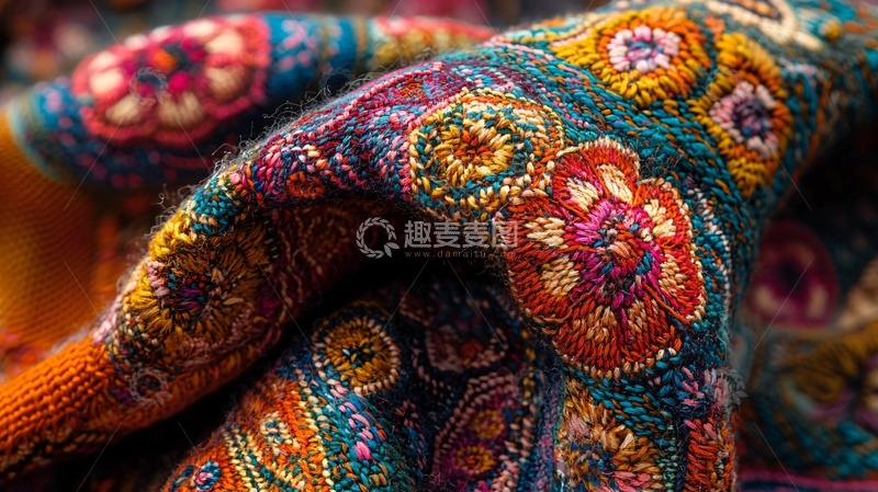 高清大图下载【趣麦麦图】彩色花朵拼接的毛线毯