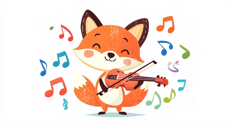 高清大图下载【趣麦麦图】卡通小狐狸拉小提琴