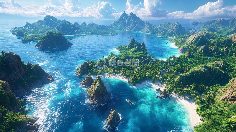 高清大图下载【趣麦麦图】热带岛屿鸟瞰图