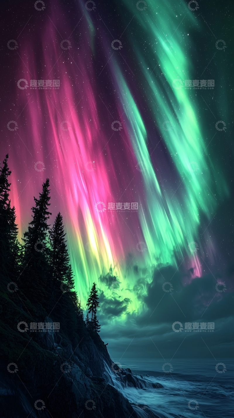 高清大图下载【趣麦麦图】绚丽多彩的极光夜空