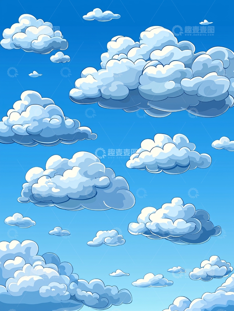 高清大图下载【趣麦麦图】卡通云朵蓝天背景