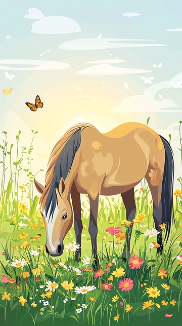 田园牧歌风格的棕色马匹