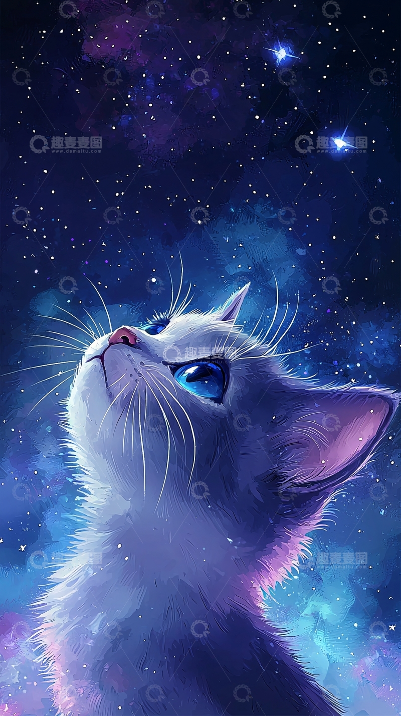 高清大图下载【趣麦麦图】星空猫咪