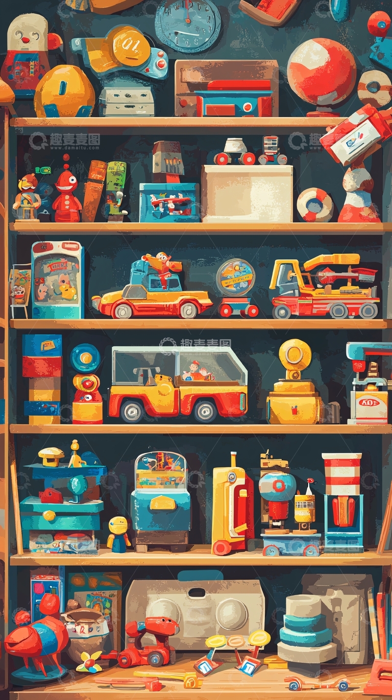 高清大图下载【趣麦麦图】复古玩具架