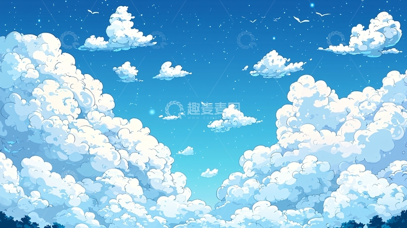 高清大图下载【趣麦麦图】蓝天白云卡通风格