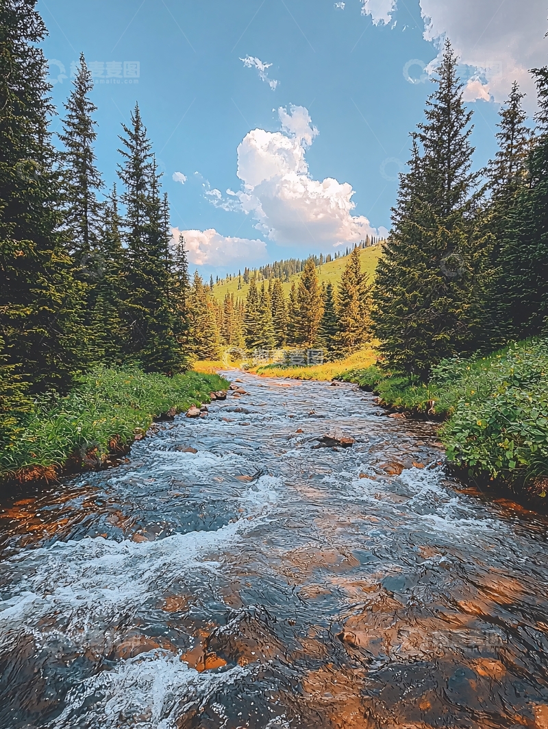 高清大图下载【趣麦麦图】清澈溪流穿过森林